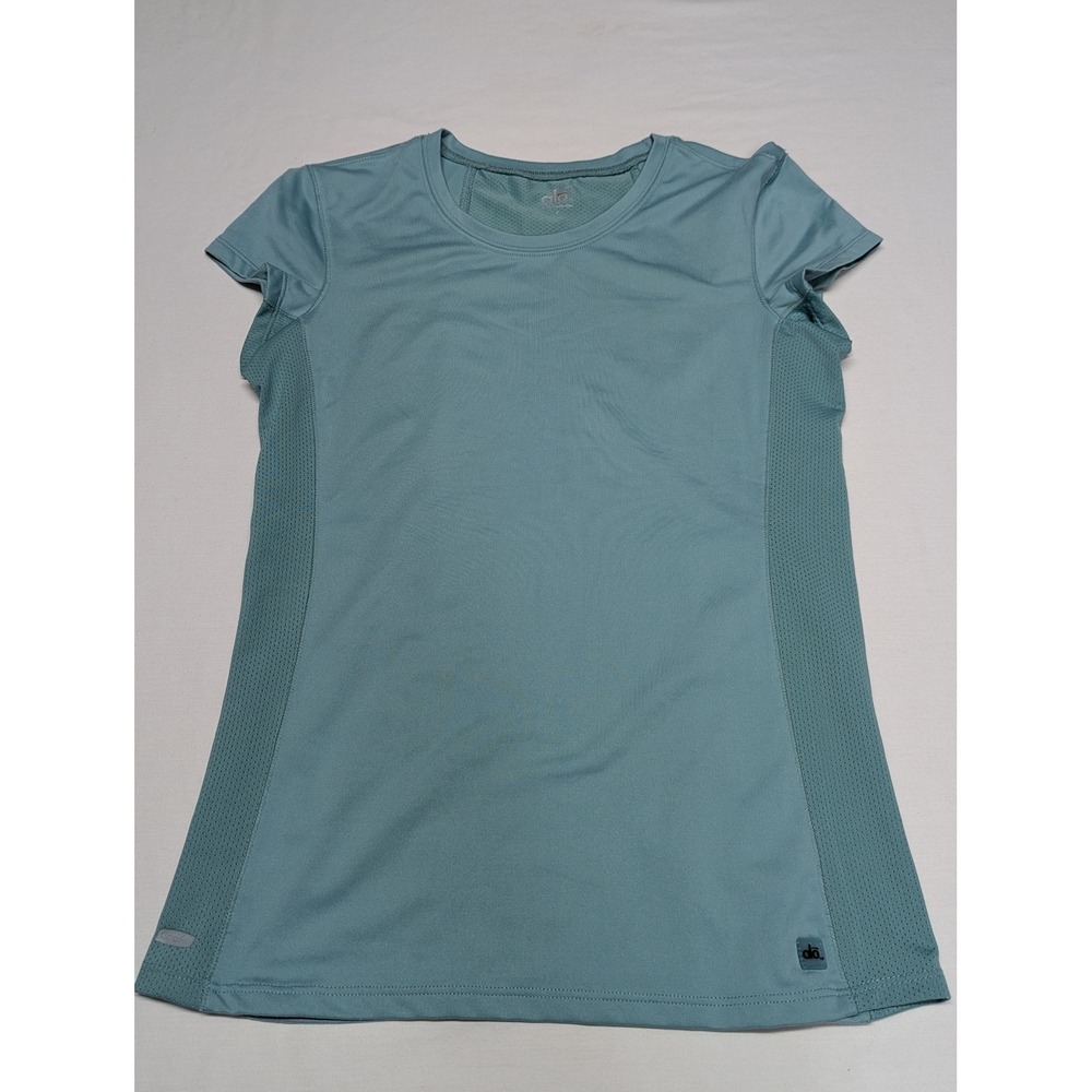 Alo Yoga CoolFit Women Short Sleeve Mesh Panel Activewear Top Teal Blue Small